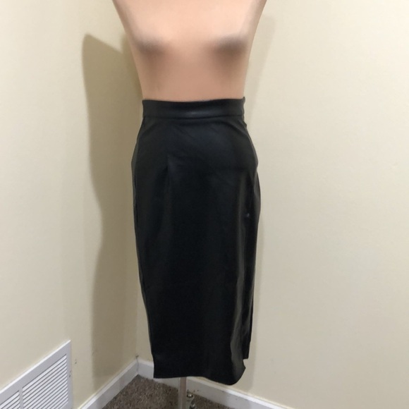 NWT Commense Faux Leather Midi Skirt Size Small Black Side Slit - Picture 2 of 8